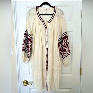 Free People embroidered boho dress with lantern sleeves - sz S